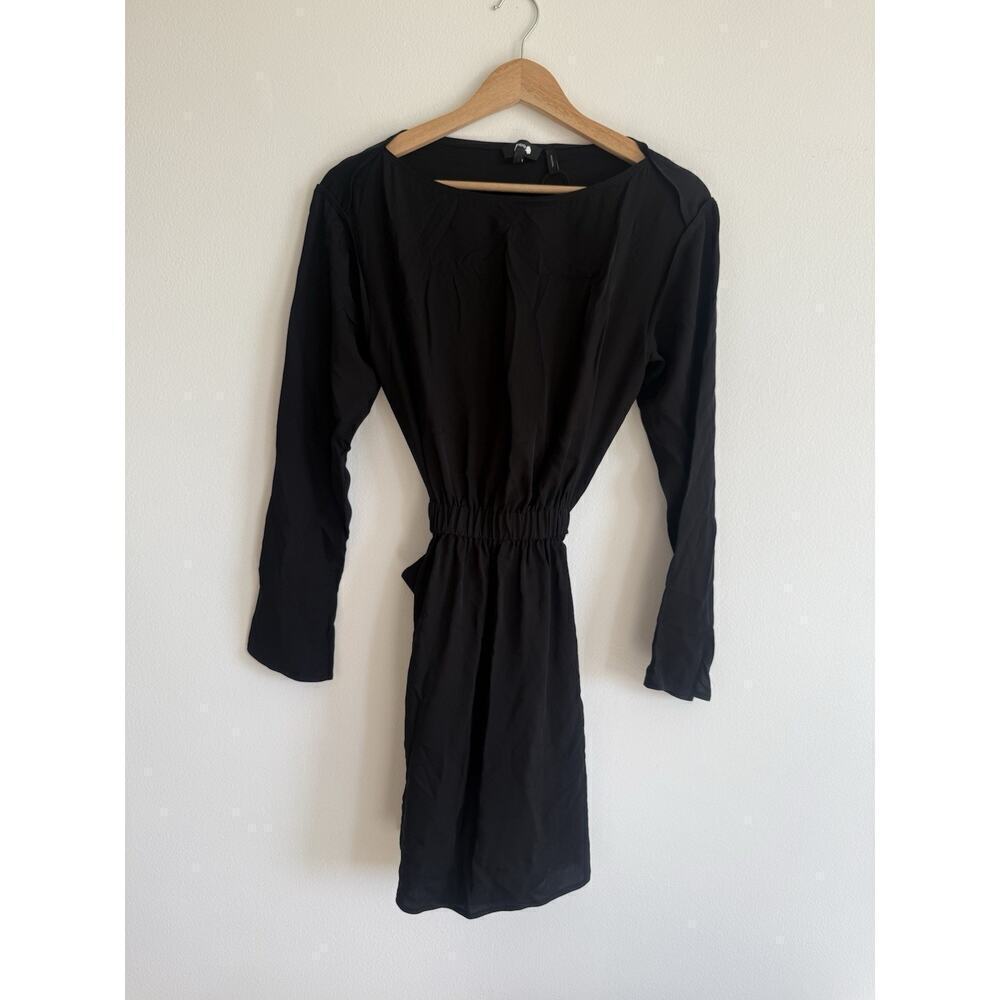 THEORY Nadora Modern Silk Black Long Sleeve Mini Dress LBD Sz 2 Elegant Minimal